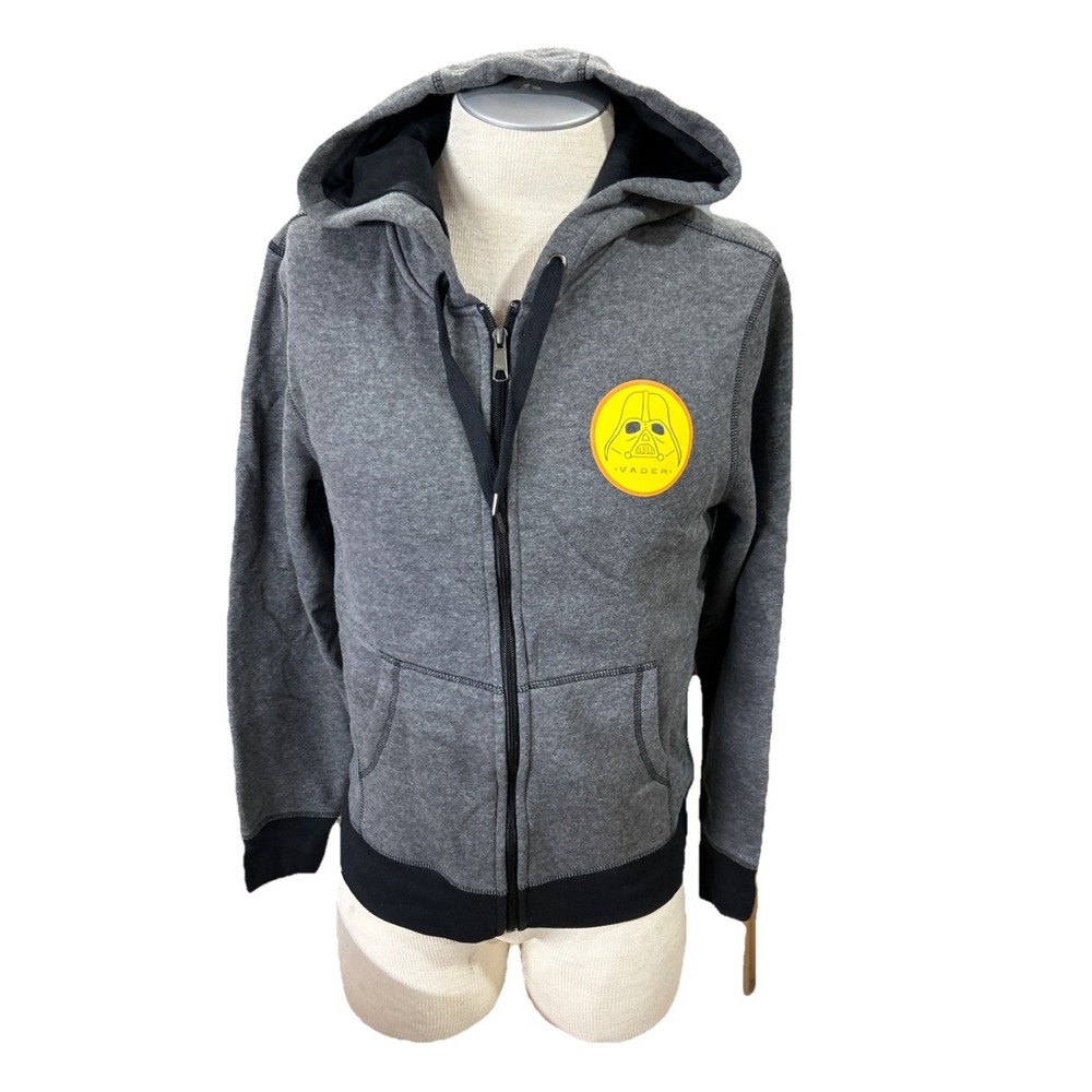 star wars darth vader Emblem Hoodie Full Zip Small Mens Grey Black Sweatshirt